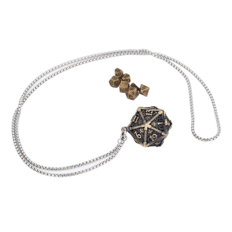 Mini Dice Set Necklace Antique Tiny Small Metal Hollow Polyhedral