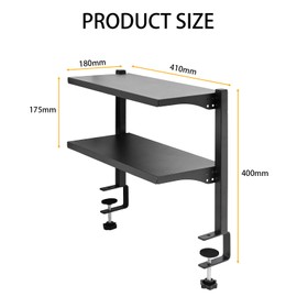 HIOFCSIR Clamp-On 2-Tier Desk Shelf Unit, Height Adjustable Under and Above Table Organizer with C-Clamps, Ideal for Gaming/Home Office, Black