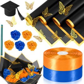 Gilprop 75pcs Flower Graduation Gifts Bouquet Wrapping Paper 2025 DIY Fake Roses Flowers Bouquet Kit Ribbon Artificial Rose for Craft Floral Paper with Graduation Cap Butterfly Decorations(Black 1)