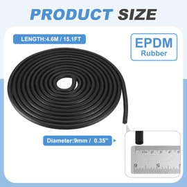 PATIKIL Foam Rubber Weather Seal Strip, 0.35" 15Ft EPDM Rubber Weather Stripping for Sealing Gaps Joints Crack Filling DIY Gasket, Black