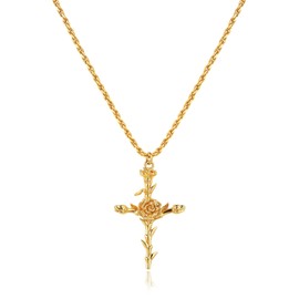 LADYGD Cross Necklace for Women 14K Gold Plated Birth Flower Necklaces Rope Cross Pendant Fashion Gold Jewelry Birthday Gifts 12 Month 19.5" Carnation