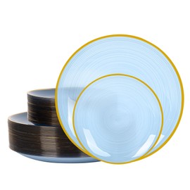 100PCS Blue Plastic Plates-Crystal Design Blue Disposable Plates with Gold Rim, Fancy Disposable Plates Include 50 Dinner Plates, 50 Dessert/Salad Plates for Party & Birthday