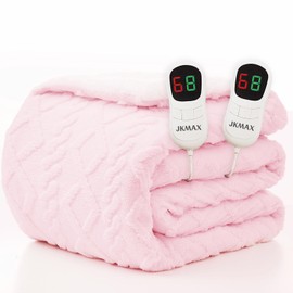 JKMAX Heated Electric Blanket King Size-100"x90" Heating Blanket with 10 Heating Levels & 5 Time Settings Over-Heat Protection，Winter Warmer for Adults with ETL Certification（Pink）