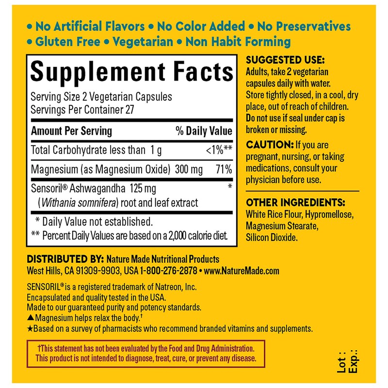 Nature Made Wellblends Calm & Relax, Ashwagandha 125mg, Magnesium 300