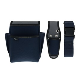Takagi Electrician's Waist Bag, 2 Tiers, Tool Case, One Touch Belt, Set of 3, Navy