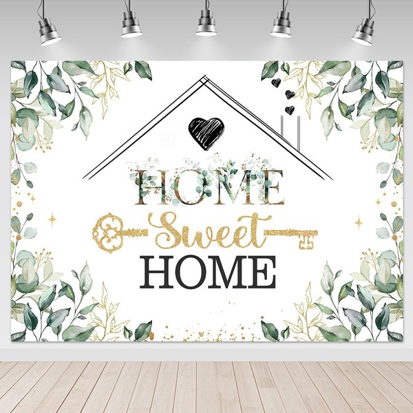 Mocsicka Housewarming Backdrop 7x5ft Home Sweet Home Greenery Eucalyptus Leaves