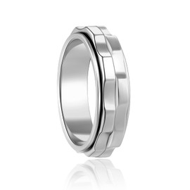 LuckyAmor Fidget Rings For Anxiety For Women, Spinning Anxiety Ring Stainless Steel Two Gear Fidget Ring High Polish Anxiety Ring for Men Wedding Band Gifts Jewelry Size 6-10