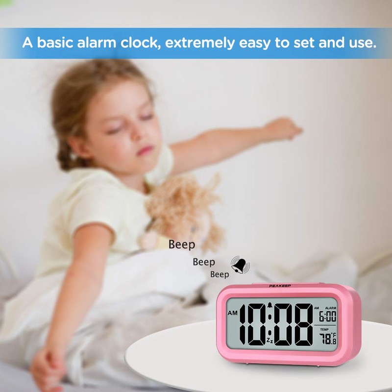 Peakeep Night Light Alarm Clock Battery Operated with Indoor Temperature,