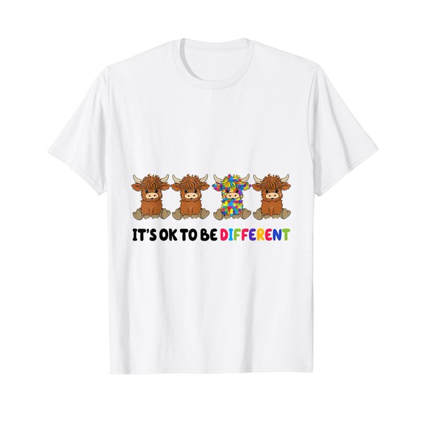 Its Ok To Be Different Highland Cow Autism Awareness T-Shirt