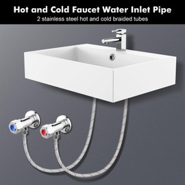 Huiguli 304 Stainless Steel Connection Hose Fitting, Pack of 2 Reinforced Hose with Sealing Tape, 80 cm Flexible Hose, Kitchen Tap for Tap Mixer Tap (3/8 Inch)