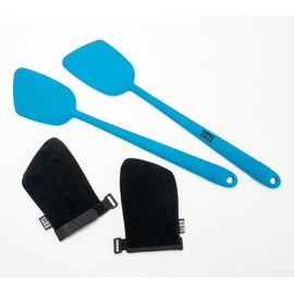 QVC EOT Wellness Set of 2 Long-Handled Body Scrubber with 2 Mitts - Color: Sapphire Blue