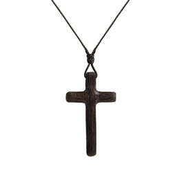 DIYFASH Men's Wooden Cross Necklaces Real Handcrafted Ebony Wood Cross Pendants With Leather Necklace Men's Black Cross Necklaces Christian Baptism Crucifix Pendant for Men （Integrated Wood Grain）