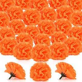 Syhood 50 Pcs Marigold Flower Heads Bulk Mexican Party Decorations Fiesta Supplies Day of The Dead Artificial Flowers with Stems DIY Marigold Garland(Orange,2.4 Inch)