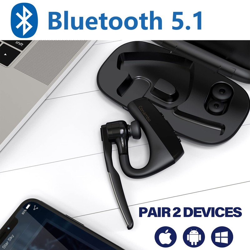 CONAMBO Bluetooth Headset V5.1, 16 Hrs HD Talktime CVC8.0 Dual
