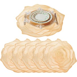 GIVERARE Placemats Set of 4, Round Heat-Resistant Vinyl Placemat, 15 inch Non-Slip Washable PVC Table Mat, Easy to Clean Premium Plastic Table Mats for Dining Table, Kitchen Table (Gold Rose)