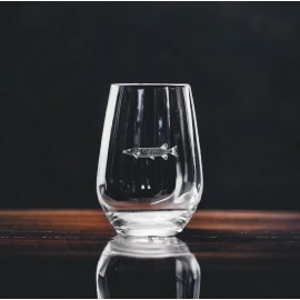 Muskie Stemless Wine Glasses x4 Premium 15 Oz Personalize Gift Outdoor Fish NEW