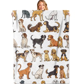 MIEPOS - Manta de raza de perro de dibujos animados, 50 x 60 pulgadas, franela suave y ligera, patrón de perros ilustrado colorido para cachorros y amantes de cachorros, regalos para niños, decoración