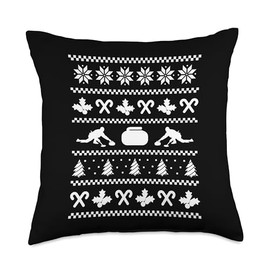 Curling Player Design Ice Sport Lover Ugly Christmas Curling Costume Curler Winter Sport Throw Pillow, 18x18, Multicolor