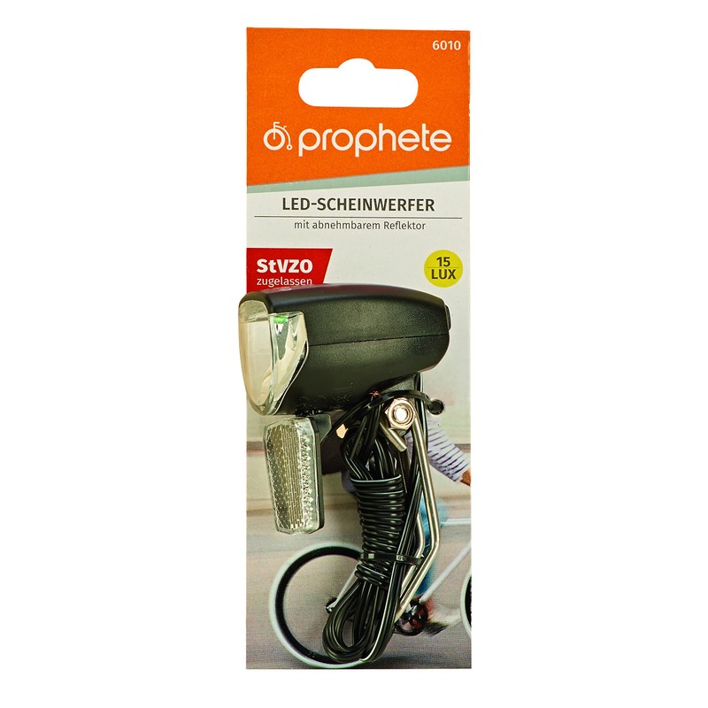 Prophete Bicycle Light LED Headlight 15 Lux with Removable Reflector