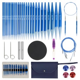 Circular Knitting Needles Set Interchangeable, 13 Pairs Circular Knitting Needles with Bag and Accessories, 13 Needle Diameter 3-10mm, 4 Lengths Adjustable 4-10cm, Aluminium Crochet Hook Set (Blue)