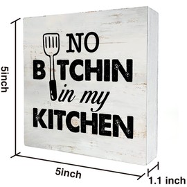 Rustic in My Kitchen Wood Box Sign Funny Kitchen Wooden Box Sign Farmhouse Home Desk Shelf Decor (5 X 5 Inch)