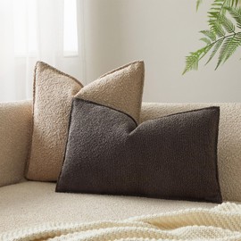 JUSPURBET 2 Pack Dark Coffee 12x20 Inch Lumbar Boucle Pillow Covers Luxury Textured Decorative Cushion Covers with Hidden Zipper Soft Hypoallergenic Fabric for Sofa Bed Living Room