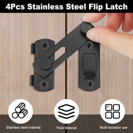 Pack of 4 Door Bolt Stainless Steel Door Bolt Black Sliding Bolt Stainless Steel Flip Latch Door Bolt Latch with Screws Sliding Lock for Doors, Windows, Pet Doors, Garden Doors