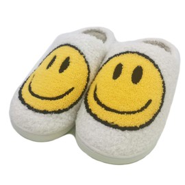 EISMC2 Cute Smile Face Plush Slipper Warm Winter Fleece Home Slip-on Shoes for Family Members