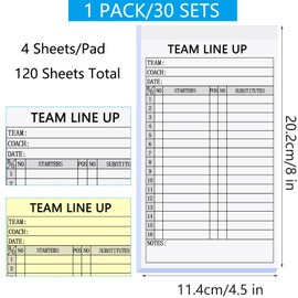XUEJITECH 30 Sets Baseball/Softball Lineup Cards, 4-Part Carbonless Copies with Tearing Line, 30 Games with 16 Player Roster Lineup Sheet for Coaches, Team, Sports