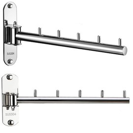 Votmores Foldable Wall Mounted Clothes Hanger Racks, Clothes Drying Rack Swing Arm for Laundry Room, Space Saving Clothing Hooks Holders, Stainless Steel 304 Hanging Hook Valet Rod 2 Pack (Silver)