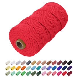 Uiopa Macrame Cord 2mm x 200m, Natural Cotton Cord Coloured Macrame Yarn Soft Rope, Macrame String Cotton Twine for Crafts, Plant Hanger, Wall Hanging, Wrapping, Christmas Decorations (Red)