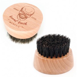 Menesia Small and Round Beard Brush, Pocket Travel Men's Wooden Boar Bristle Hair Beard Mustache Brush for Men (Skull)