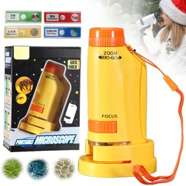 Microscopio Portátil para Niños, Microscopio de Bolsillo con Aumento 60X-180X, con Iluminación LED, Regalos de Navidad, Portátil Mini Microscopio para Fácil de Usar, para Niños y Adultos (Amarillo)