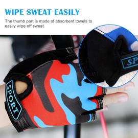 Mecmbj Child Half Finger Cycling Gloves, Children's Sports Gloves, Non-Slip Children's Sports Gloves, for Cycling, Boating, Yoga, Skating, Climbing - Camouflage Orange (Applicable Age: 6-12 Years)