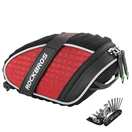 ROCKBROS Bicycle Saddle Bags Bicycle Seat Bags Tool Bag Bicycle Bag Waterproof in Light Rain Reflective Red + Tools