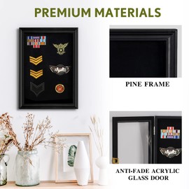 ARRAWIS Pin Display Case 11"x15" Solid Wood Pin Collection Display Shadow Box with UV Protection Acrylic Glass Door for Military Badges, Medals, Pin Enthusiast Collectibles (Black)