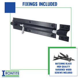 IRONTITE® 2 Pack Tower Bolt Black, Gate Bolts for Wooden Gates, Slide Bolt, Black Door Lock Bolt, Sliding Bolt Lock Or Garden Gate Bolt. 200mm (8”)