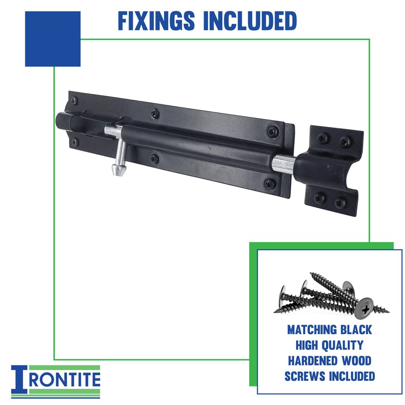 IRONTITE® 2 Pack Tower Bolt Black, Gate Bolts for Wooden