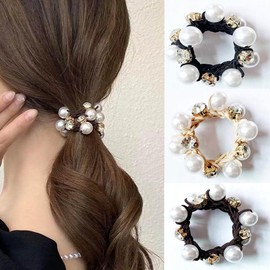 Carufin Hair Bobbles Elastic Pearl Hair Bands Crystal Hair Ropes Hair Accessories for Women and Girls 3 Pieces