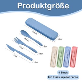 4-Piece Camping Cutlery Set, Travel Cutlery with Case, Durable, for School, Office, Travel, Picnic