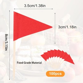 100Pcs Mini Solid Red Toothpick Flags, 3.15" Small Plain Triangle, Cupcake Toppers Sticks, Blank Flag Fruit Cheese Markers for Wedding Party Buffet Appetizers DIY Decoration