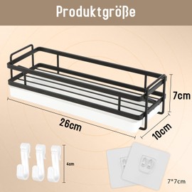 Sink Organiser, Kitchen Organiser, Sponge Holder Sink with 3 Removable Hooks, No Drilling, Sink Organiser, Slim Kitchen Organiser, Sink Organiser, Sink Organiser, Black