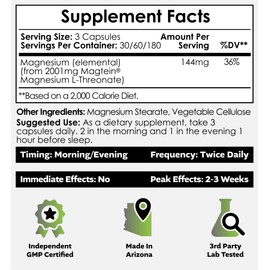 Nootropics Depot Magtein Magnesium L-Threonate Capsules | 180 Count | Mineral Supplement | Natural | Supports Mitochondrial Function | Boosts Energy and Cognitive Function
