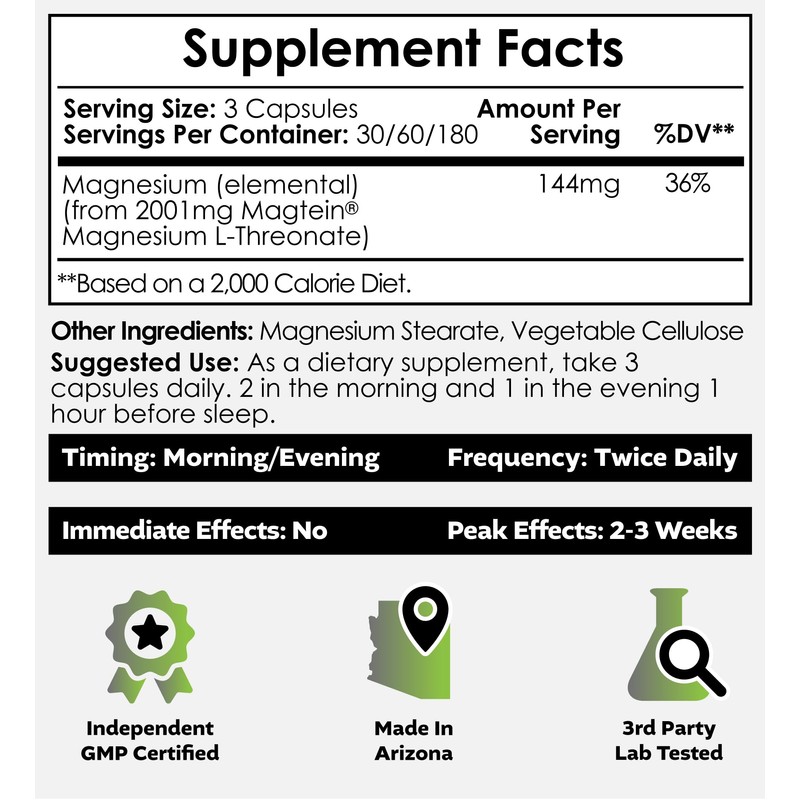 Nootropics Depot Magtein Magnesium L-Threonate Capsules | 180 Count |