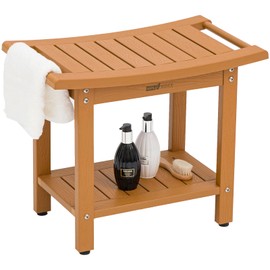 WISHCII Shower Bench for Inside Shower, Poly Lumber Waterproof Shower Stool with Handles, Storage Shelf, Non-slip Feet, Shower Seat Chair for Bathroom, Larger Size for Luxury Shower(Black)