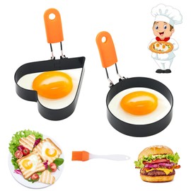 Pack of 2 Fried Egg Moulds, Stainless Steel, Egg Rings, Fried Egg Moulds, Non-Stick Omelette Mould with Handles, Fried Egg Moulds for Pan, Pancake Mould for Fried Eggs, Omelets, Sandwiches, Egg Shaper