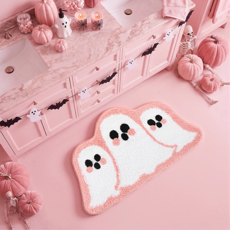 Drydiet Coquette Pink Ghost Bath Mat 16" x 24" Halloween