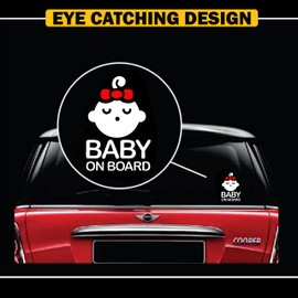TOTOMO Baby on Board Sticker for Cars Funny Cute Safety Caution Decal Sign for Car Window and Bumper No Magnet - Sleeping Baby Girl with Ribbon