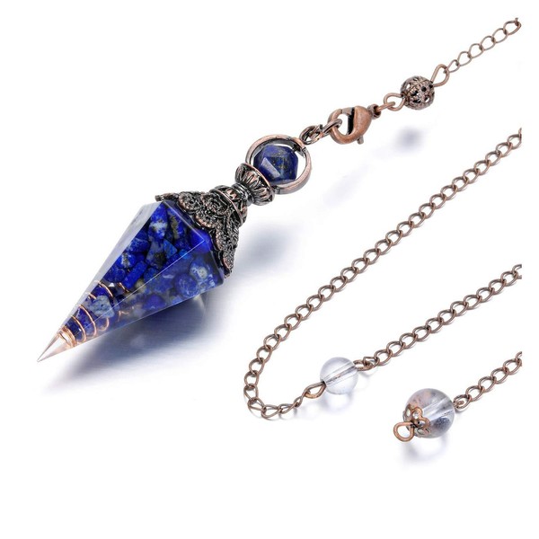 PESOENTH Lapis Lazuli Dowsing Pendulum Crystal Healing Blue Hexagonal Gemstone Crystals Point Pendulum for Divination Scrying Dowser