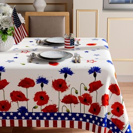 XCHI America Stars Red Blue Flowers Patriotic 4th of July Memorial Day Independence Day Tablecloth Rectangle Washable Table Covers for Home Party Decorations 60x84 Inch